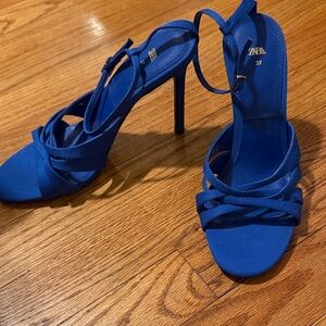 Zara Women's bright Royal Blue Strappy Heels NWOT